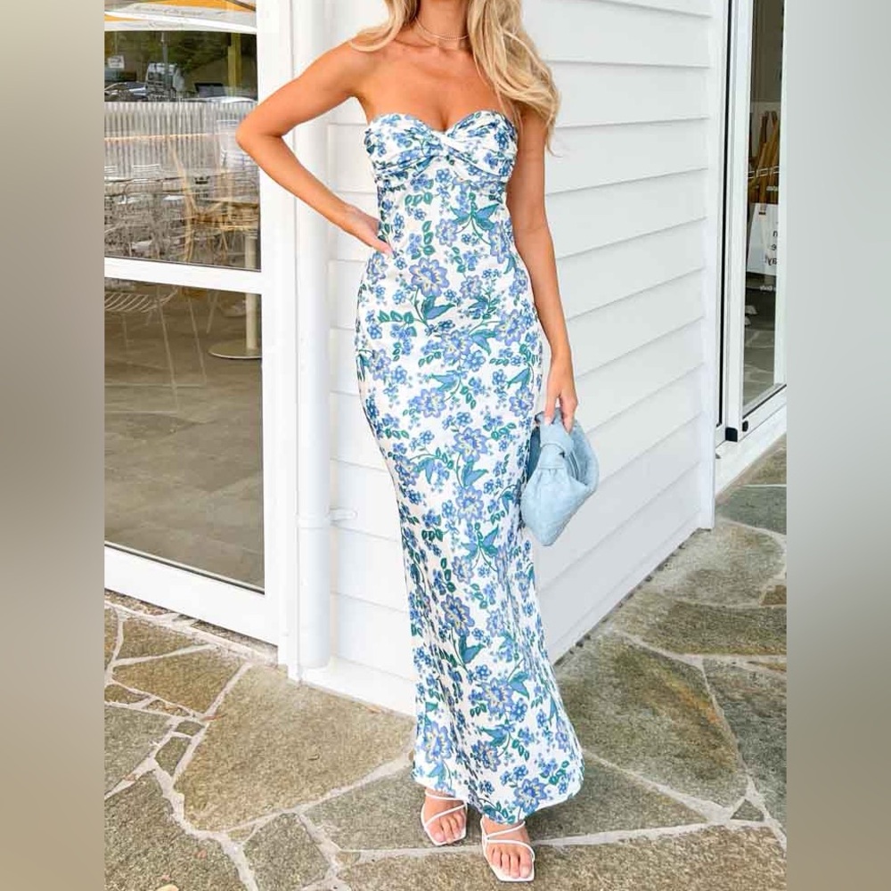 Beginning Boutique Ashley Blue Floral Formal Maxi Dress - Women’s XS
